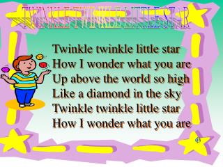 Twinkle twinkle little star How I wonder what you are Up above the world so high