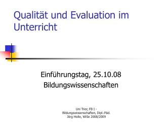 Qualität und Evaluation im Unterricht