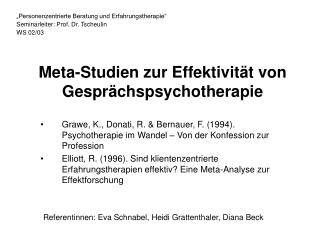 Meta-Studien zur Effektivität von Gesprächspsychotherapie