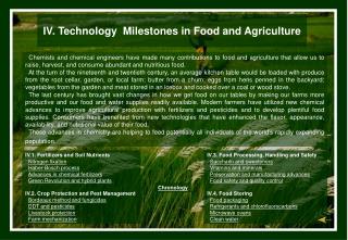 IV. Technology Milestones in Food and Agriculture