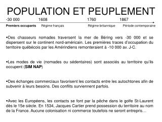 POPULATION ET PEUPLEMENT