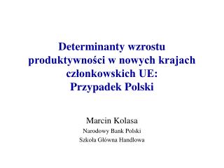 Determinanty wzrostu produktywności w nowych krajach członkowskich UE: Przypadek Polski