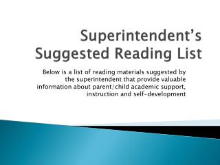 Superintendent’s Suggested Reading List