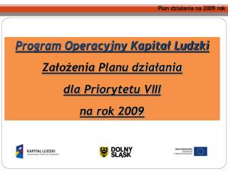 Program Operacyjny Kapitał Ludzki Założenia Planu działania dla Priorytetu VIII na rok 2009