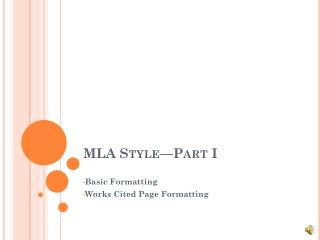MLA Style—Part I
