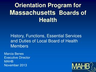 Orientation Program for Massachusetts Boards of Health