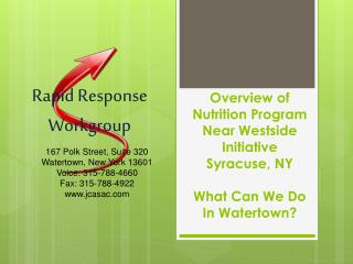 Overview of Nutrition Program Near Westside Initiative Syracuse, NY What Can We Do In Watertown?