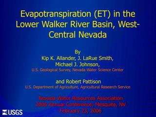 Evapotranspiration (ET) in the Lower Walker River Basin, West-Central Nevada