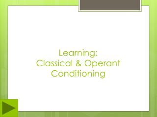 Learning: Classical &amp; Operant Conditioning