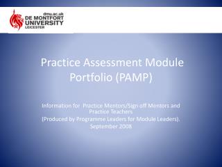 Practice Assessment Module Portfolio ( PAMP)