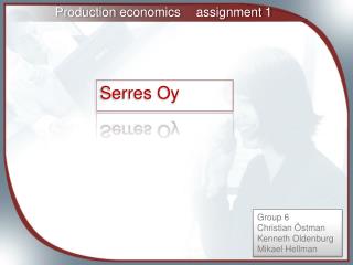 Production economics	assignment 1