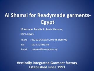 Al Shamsi for Readymade garments- Egypt