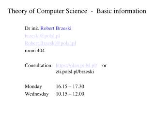 Theory of Computer Science - Basic information