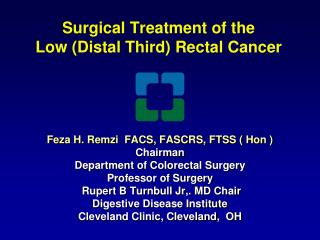 Surgical Treatment of the Low (Distal Third) Rectal Cancer