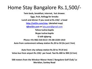 Home Stay Bangalore Rs.1,500/-