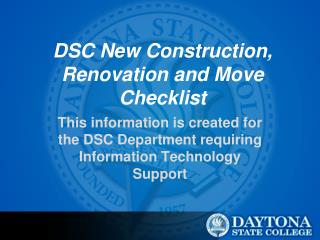 DSC New Construction, Renovation and Move Checklist