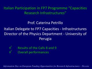 Italian Participation in FP7 Programme “ Capacities Research Infrastructures ”