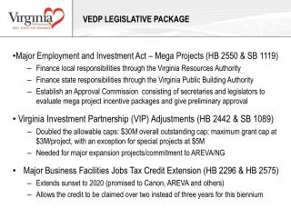 VEDP Legislative package