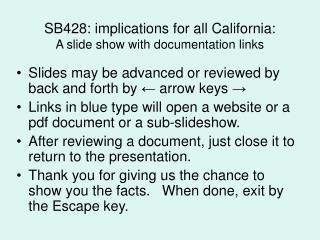 SB428: implications for all California: A slide show with documentation links