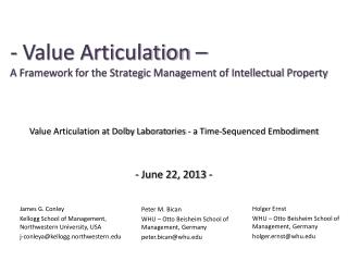 - Value Articulation – A Framework for the Strategic Management of Intellectual Property