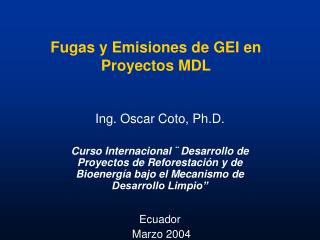 Fugas y Emisiones de GEI en Proyectos MDL