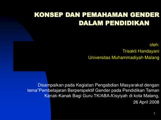 KONSEP DAN PEMAHAMAN GENDER DALAM PENDIDIKAN