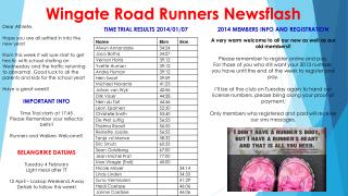 Wingate Road Runners Newsflash