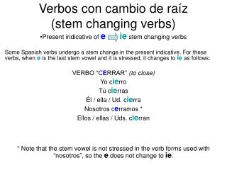 Verbos con cambio de raíz (stem changing verbs)