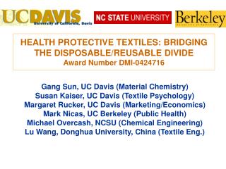 HEALTH PROTECTIVE TEXTILES: BRIDGING THE DISPOSABLE/REUSABLE DIVIDE Award Number DMI-0424716