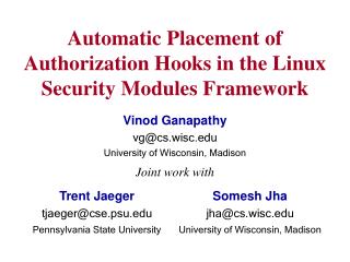 Automatic Placement of Authorization Hooks in the Linux Security Modules Framework