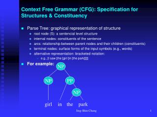 Context Free Grammar (CFG): Specification for Structures &amp; Constituency