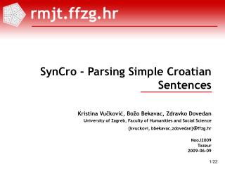 SynCro - Parsing Simple Croatian Sentences