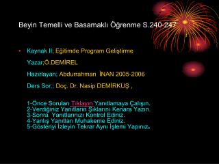 Beyin Temelli ve Basamaklı Öğrenme S.240-247