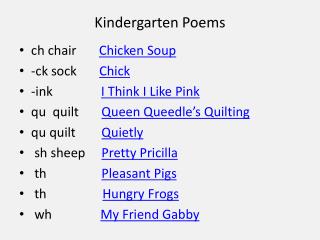 Kindergarten Poems