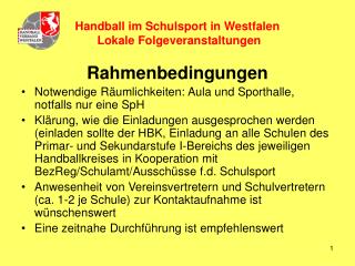Handball im Schulsport in Westfalen Lokale Folgeveranstaltungen