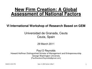 New Firm Creation: A Global Assessment of National Factors