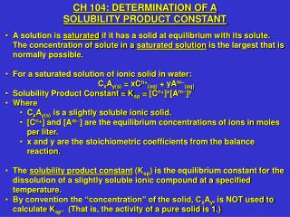 CH 104: DETERMINATION OF A SOLUBILITY PRODUCT CONSTANT
