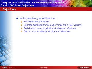 In this session, you will learn to: Install Microsoft Windows.