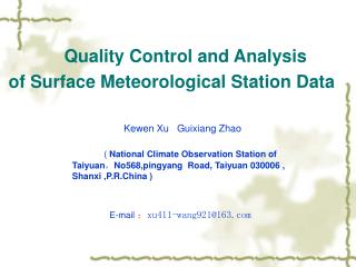 Quality Control and Analysis of Surface Meteorological Station Data