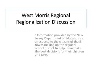 West Morris Regional Regionalization Discussion