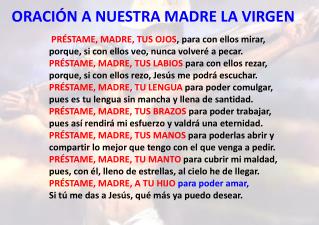 ORACIÓN A NUESTRA MADRE LA VIRGEN