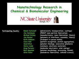 Nanotechnology Research in Chemical &amp; Biomolecular Engineering