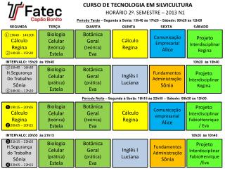 CURSO DE TECNOLOGIA EM SILVICULTURA	 HORÁRIO 2º. SEMESTRE – 2013 N1