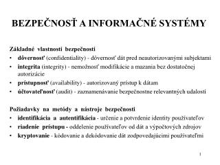 BEZPEČNOSŤ A INFORMAČNÉ SYSTÉMY