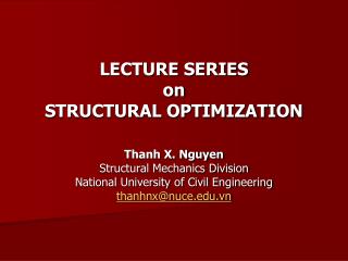 LECTURE SERIES on STRUCTURAL OPTIMIZATION