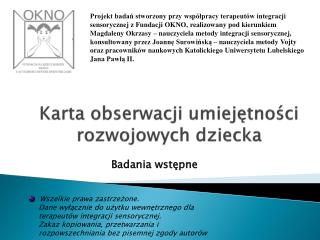 Karta obserwacji umiejętności rozwojowych dziecka