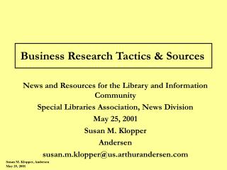Business Research Tactics & Sources