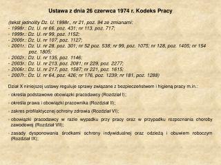 Ustawa z dnia 26 czerwca 1974 r. Kodeks Pracy