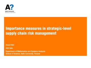 Importance measures in strategic-level supply chain risk management