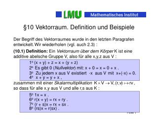 §10 Vektorraum. Definition und Beispiele